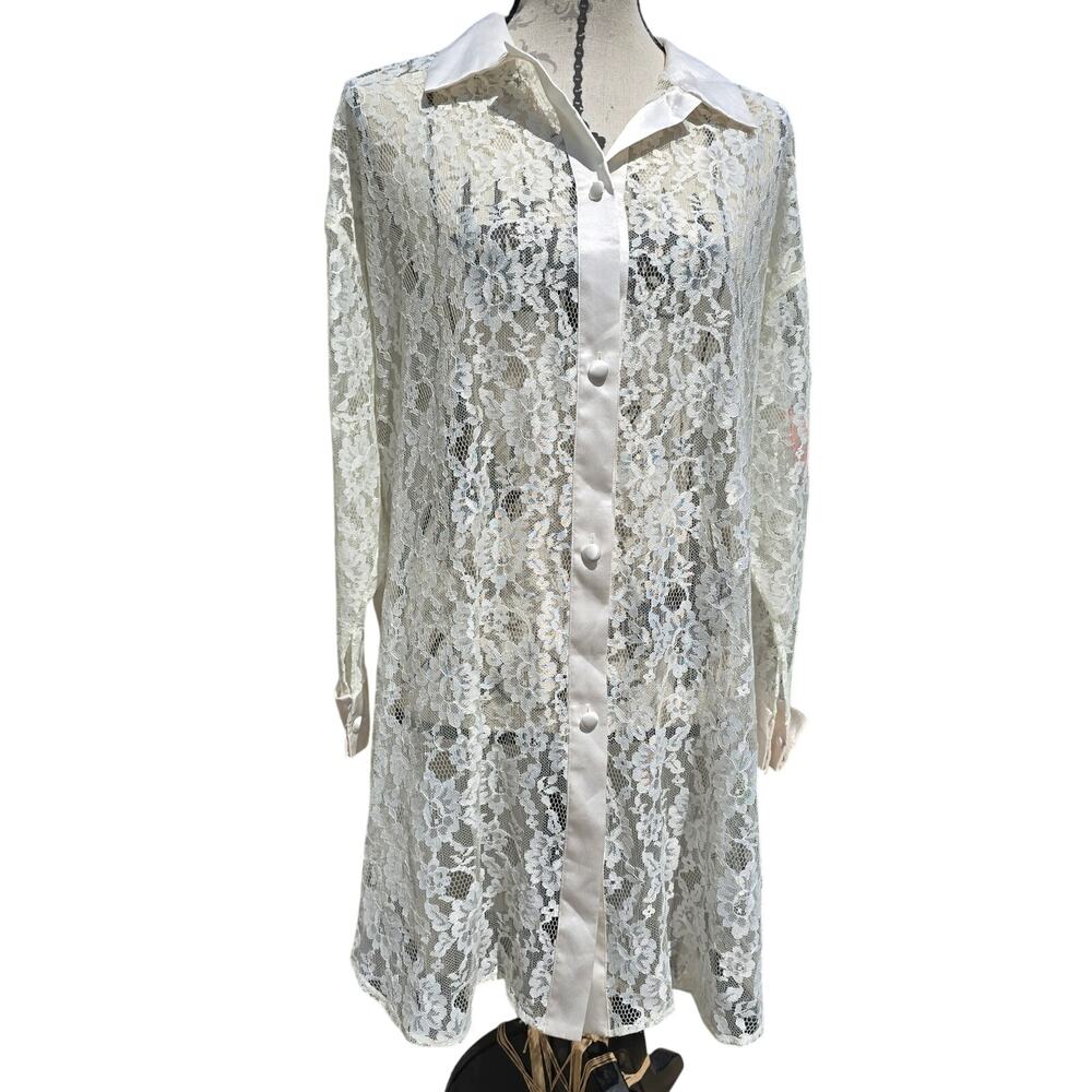 Vintage Victoria's Secret Gold Tag White Lace Night Gown Button Up Top Size P/S